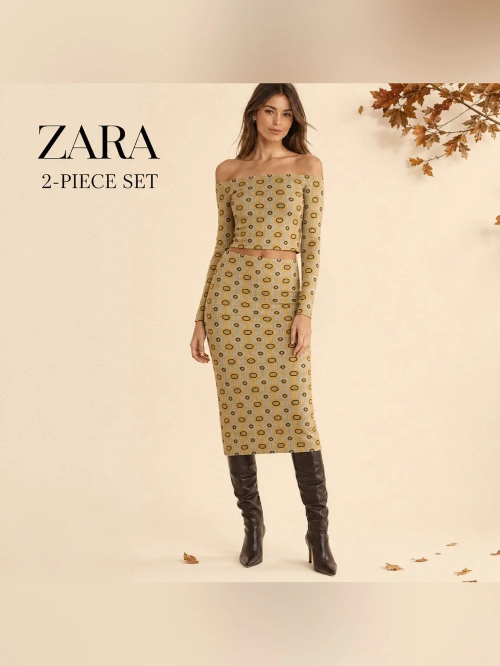 Zara 2 Piece Jacquard Skirt Set Size Small Retro Geometric Fall/Autumn Outfit